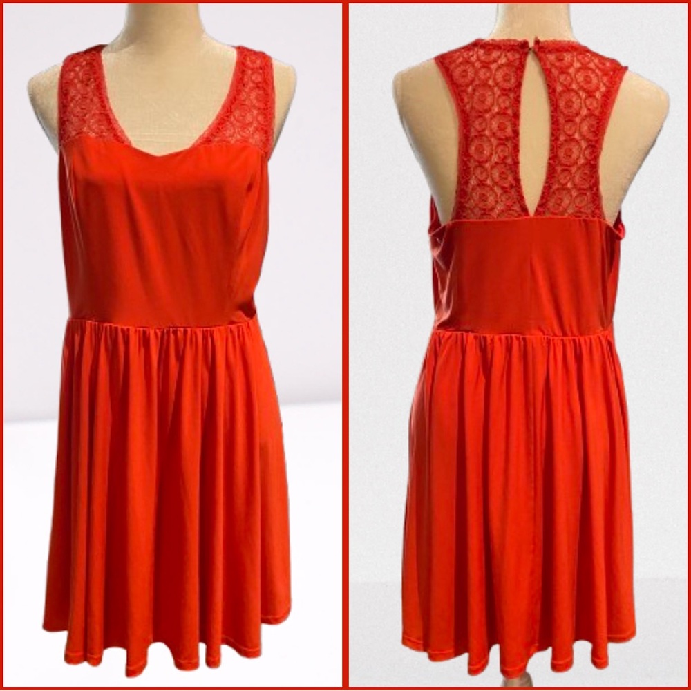 BCBGeneration Orange-Red Stretchy Dress with Lace Detail